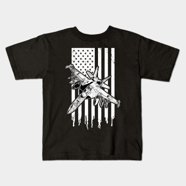 Jet Fighter American Flag US Military Kids T-Shirt by RadStar